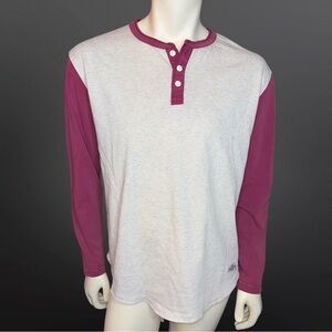 Men's Long Sleeve Henley Shirt - White and Burgundy